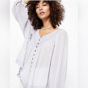 Free People Cool Meadow Oversized Blouse size XS cotton Light Lavender